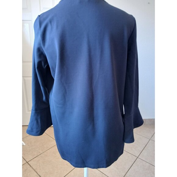 ESTEE LAUDER Womens Blouse Top Bavy Blue 3/4 Bell Sleeve Size Medium Office - Picture 2 of 15